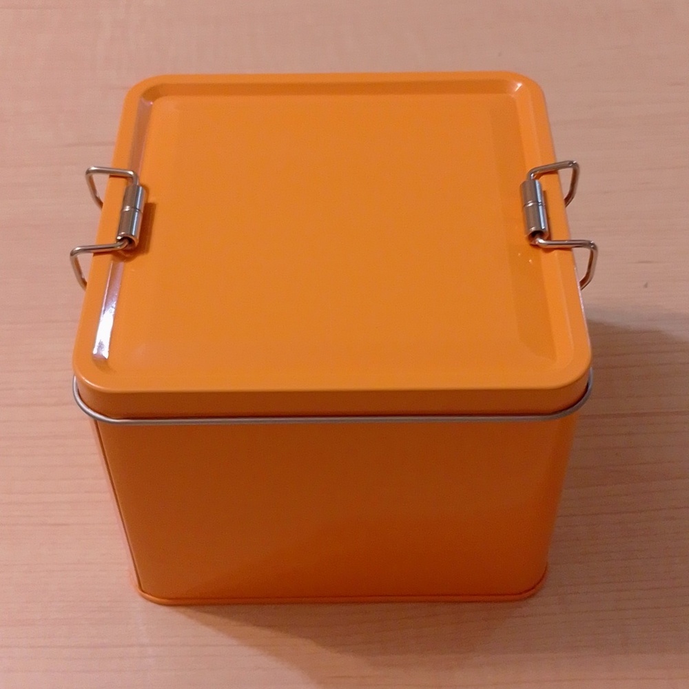 Orange Metal Storage Tin Box Snap Buckle Closure